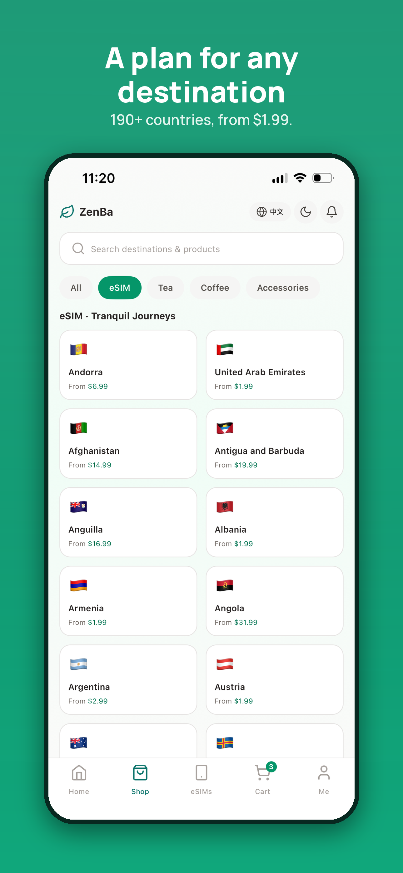 Shop — eSIMs and goods